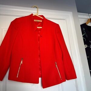 Nipon Boutique Vibrant Red Blazer with Zipper Accents